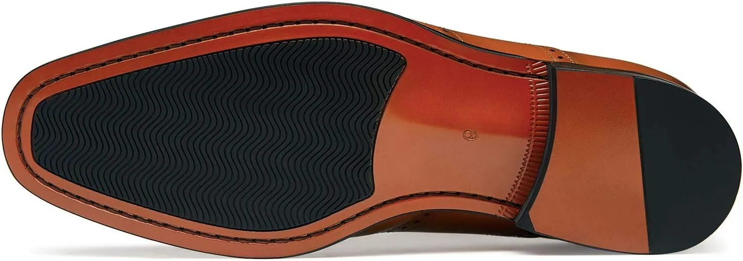 FRASOICUS Mens Dress Shoes with Genuine Leather in Classic Brogue Elastic Band Oxford Formal
