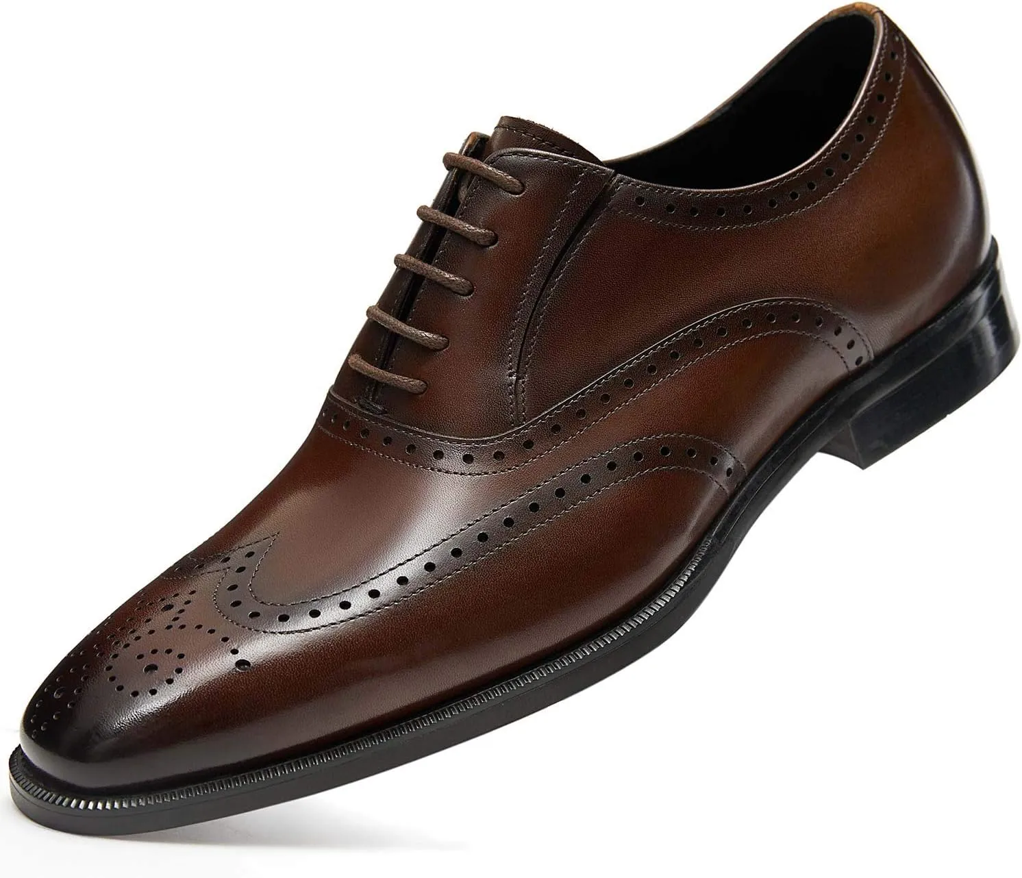 FRASOICUS Mens Dress Shoes with Genuine Leather in Classic Brogue Elastic Band Oxford Formal