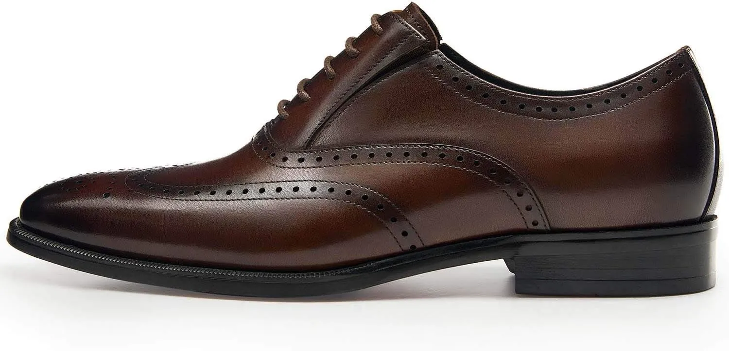 FRASOICUS Mens Dress Shoes with Genuine Leather in Classic Brogue Elastic Band Oxford Formal