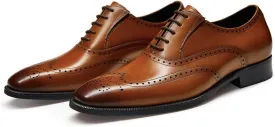 FRASOICUS Mens Dress Shoes with Genuine Leather in Classic Brogue Elastic Band Oxford Formal