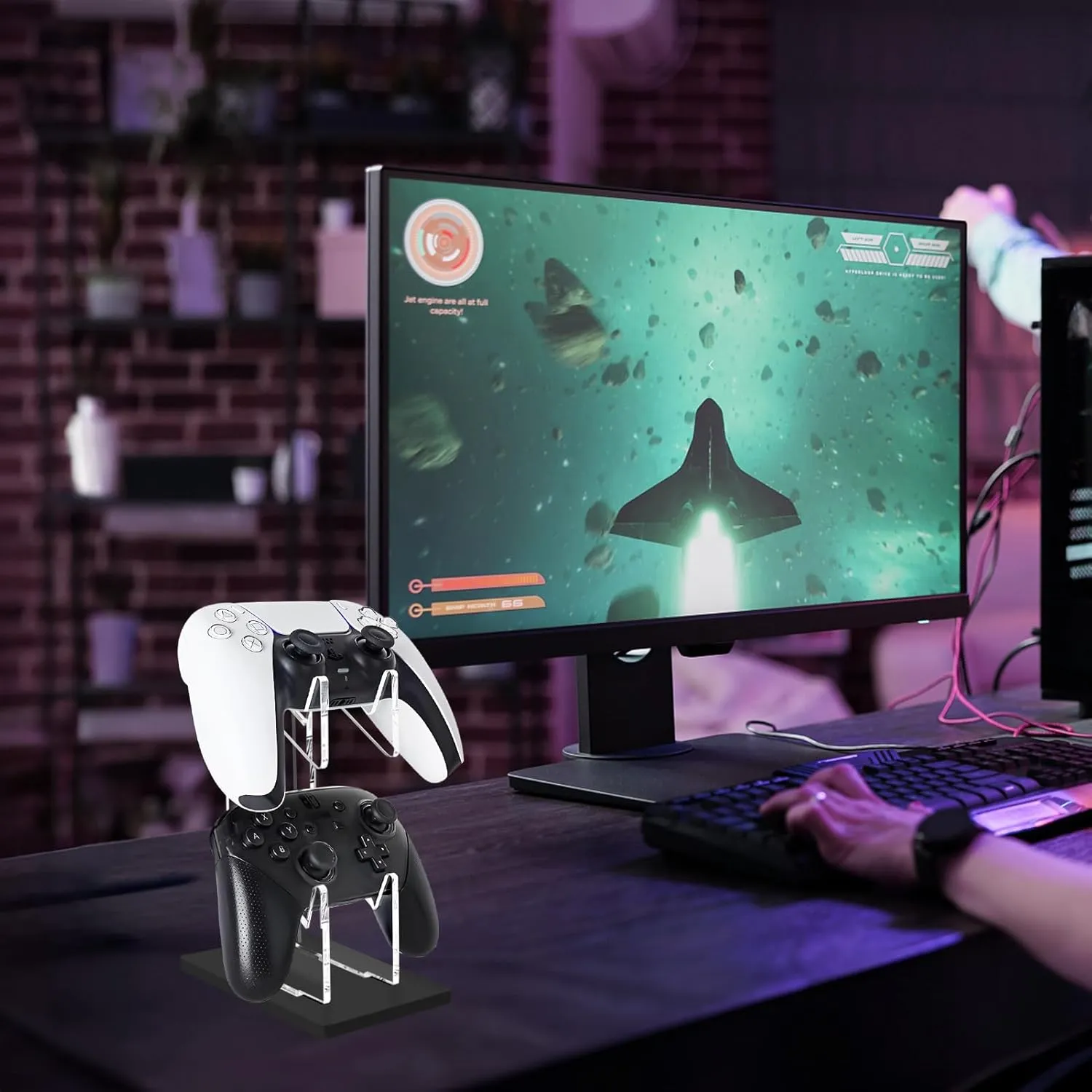 FYY Game Controller Holder 2 Pack - 2 Tiers Universal Dual Controller Stand Headphone Holder, Acrylic Black Controller Display Stand Compatible with Nintendo Switch Xbox PS5 PS4