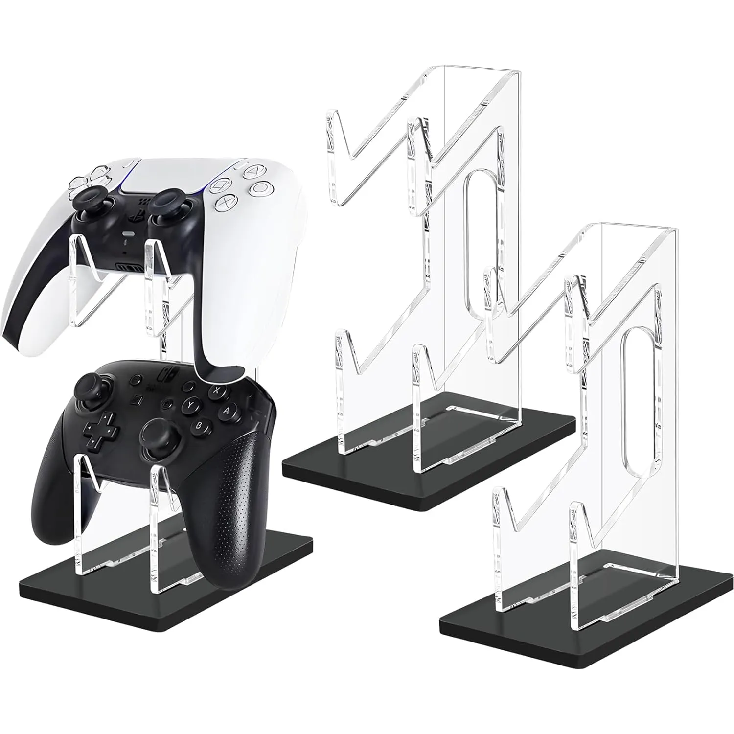 FYY Game Controller Holder 2 Pack - 2 Tiers Universal Dual Controller Stand Headphone Holder, Acrylic Black Controller Display Stand Compatible with Nintendo Switch Xbox PS5 PS4