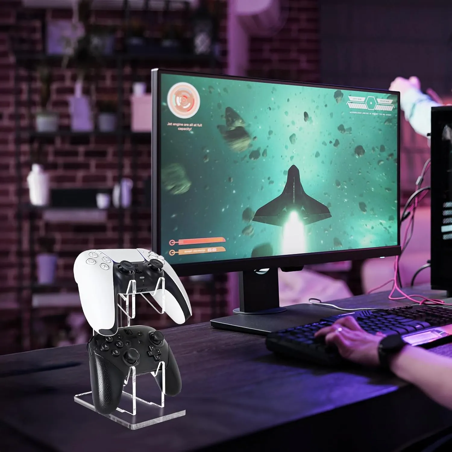 FYY Game Controller Holder 2 Pack - 2 Tiers Universal Dual Controller Stand Headphone Holder, Acrylic Clear Controller Display Stand Compatible with Nintendo Switch Xbox PS5 PS4