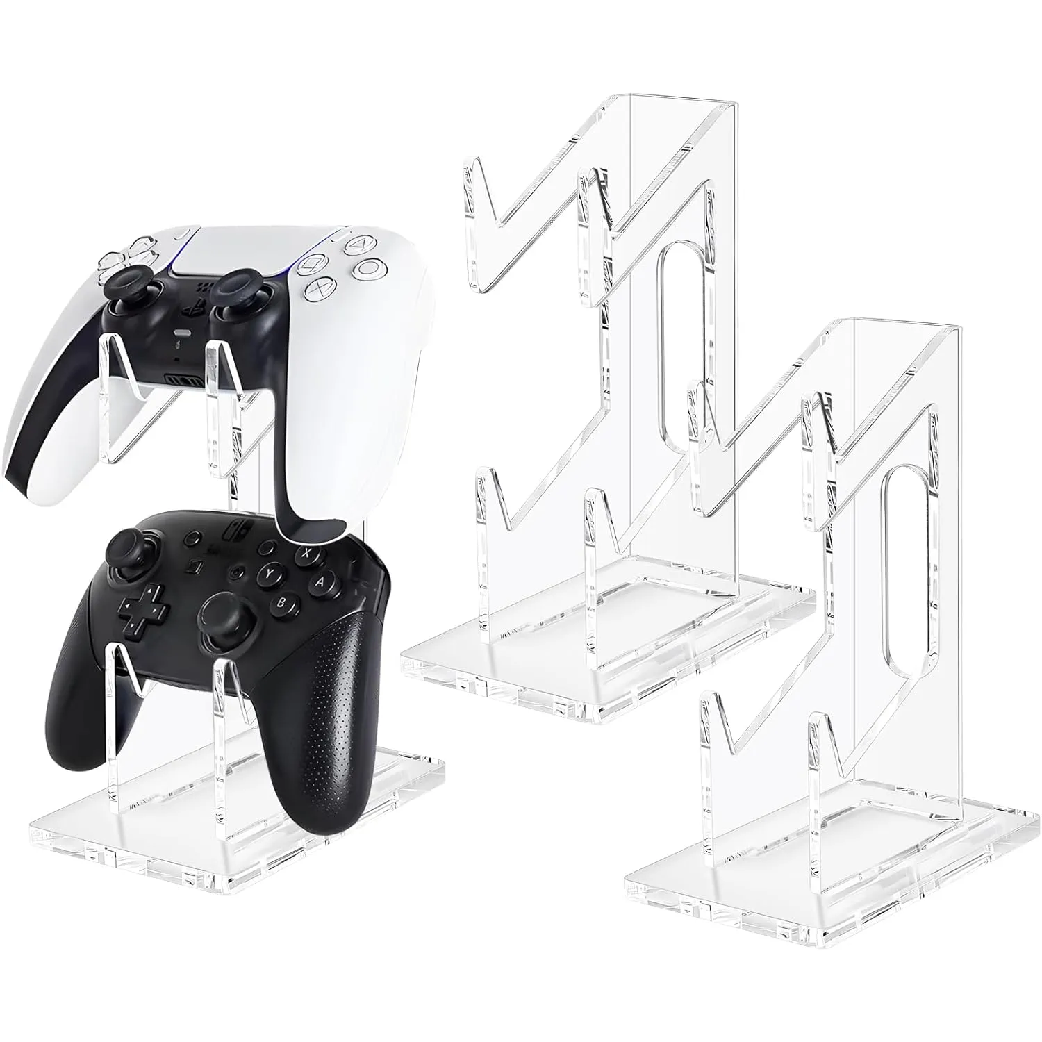 FYY Game Controller Holder 2 Pack - 2 Tiers Universal Dual Controller Stand Headphone Holder, Acrylic Clear Controller Display Stand Compatible with Nintendo Switch Xbox PS5 PS4