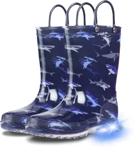 GAWBAW Toddler Rain Boots Kids With Glitter Light up Rain Boots With Easy-on Handles Waterproof For Boys and Girls