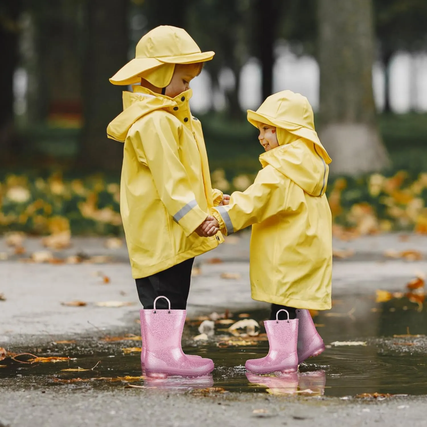 GAWBAW Toddler Rain Boots Kids With Glitter Light up Rain Boots With Easy-on Handles Waterproof For Boys and Girls