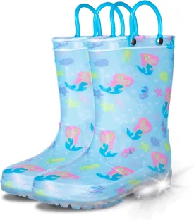 GAWBAW Toddler Rain Boots Kids With Glitter Light up Rain Boots With Easy-on Handles Waterproof For Boys and Girls
