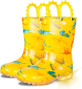 GAWBAW Toddler Rain Boots Kids With Glitter Light up Rain Boots With Easy-on Handles Waterproof For Boys and Girls