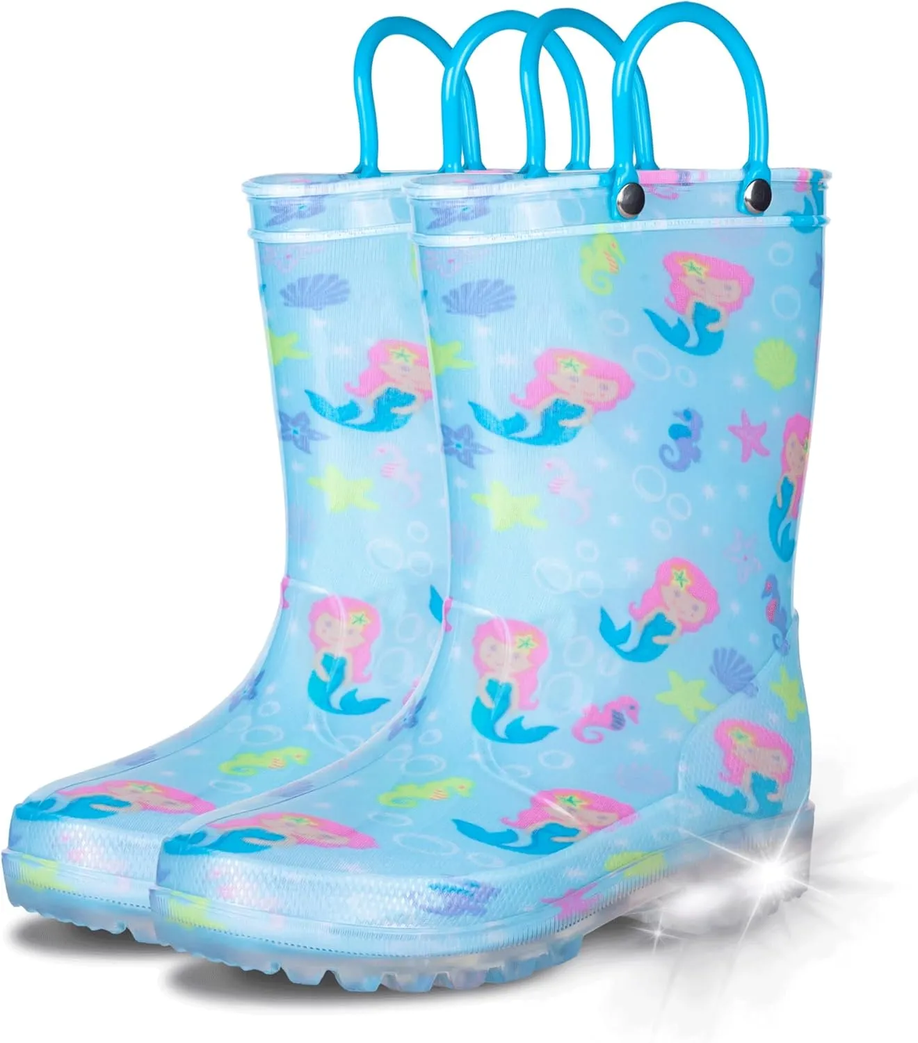GAWBAW Toddler Rain Boots Kids With Glitter Light up Rain Boots With Easy-on Handles Waterproof For Boys and Girls