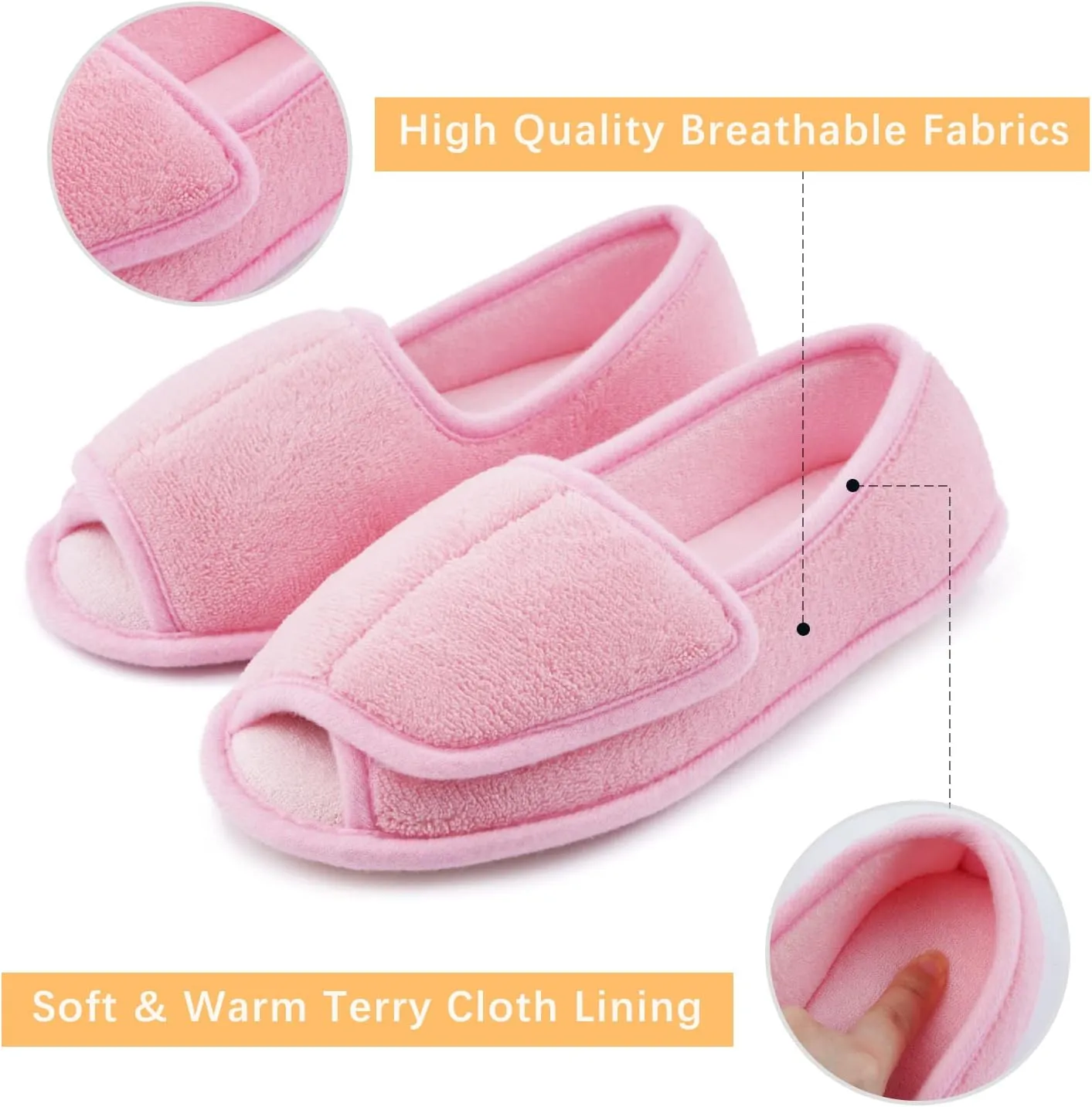 Git-up Women Diabetic Slippers/W Arthritis Edema Adjustable Closure Memory Foam House Shoes Open Toe Extra Wide