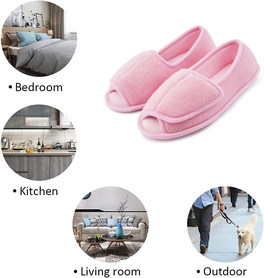 Git-up Women Diabetic Slippers/W Arthritis Edema Adjustable Closure Memory Foam House Shoes Open Toe Extra Wide