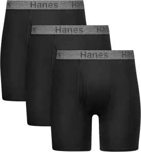 Hanes Men's Stay Dry Pouch, Cotton Stretch Boxer Brief with Leak Protection, 3-Pack