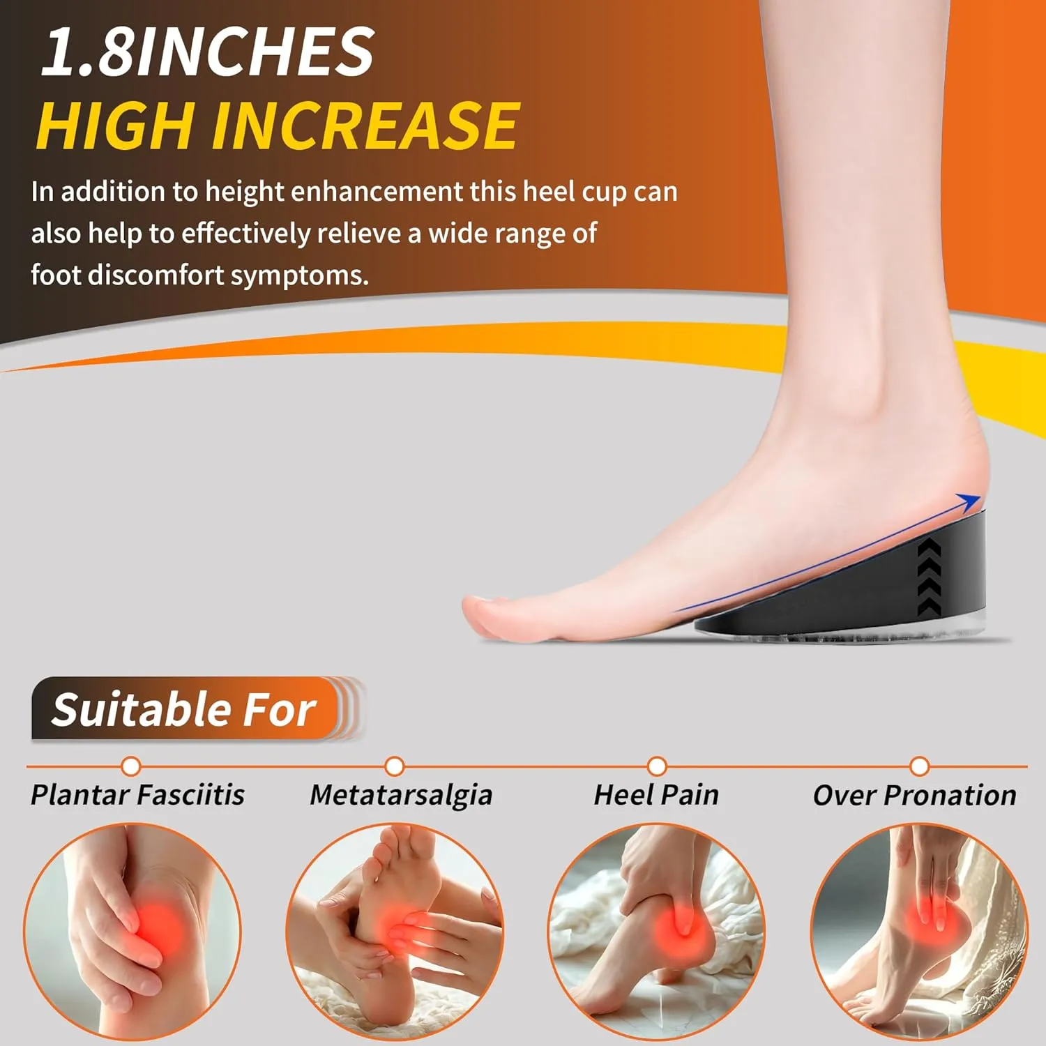 Height Increase Insoles Heel Lifts for Men Women Height Boosters Shoe Lifts for Plantar Fasciitis Heel Inserts with Heel Pain Relief