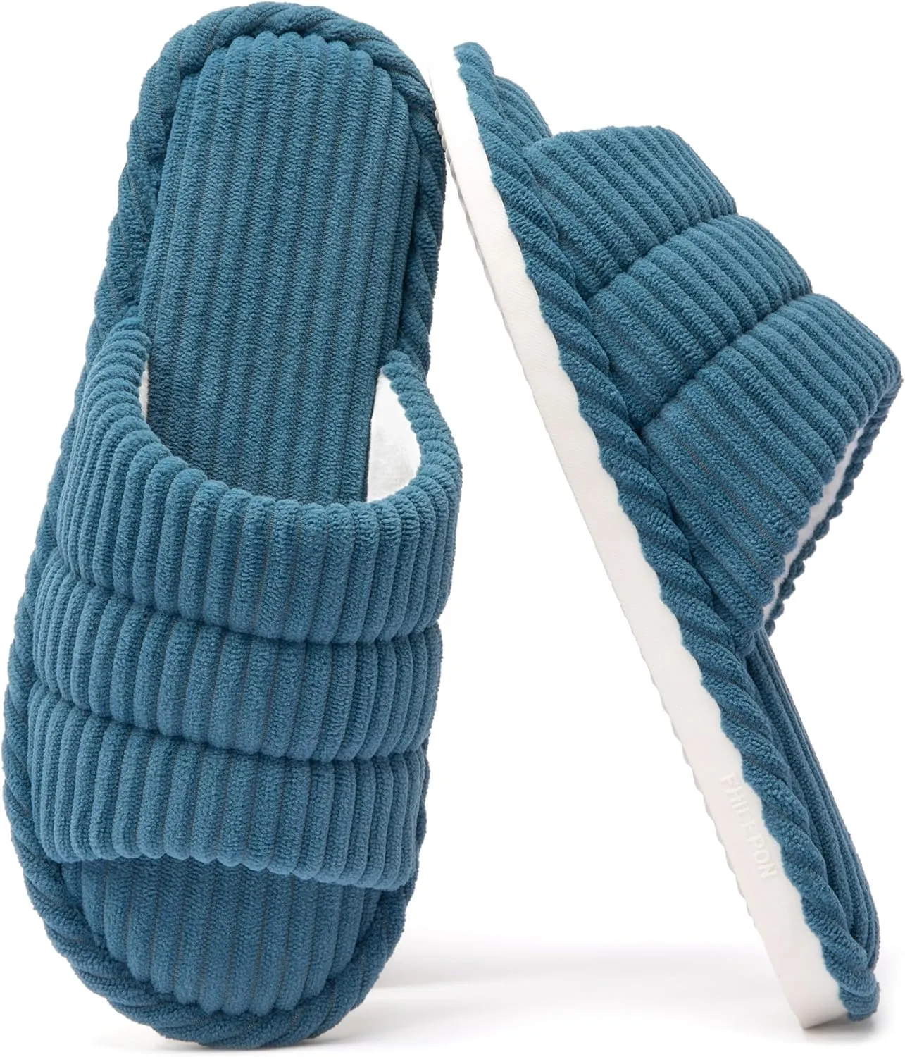 House Slippers for Women Corduroy Cross Band Slippers Open Toe Bedroom Indoor Shoes with Memory Foam