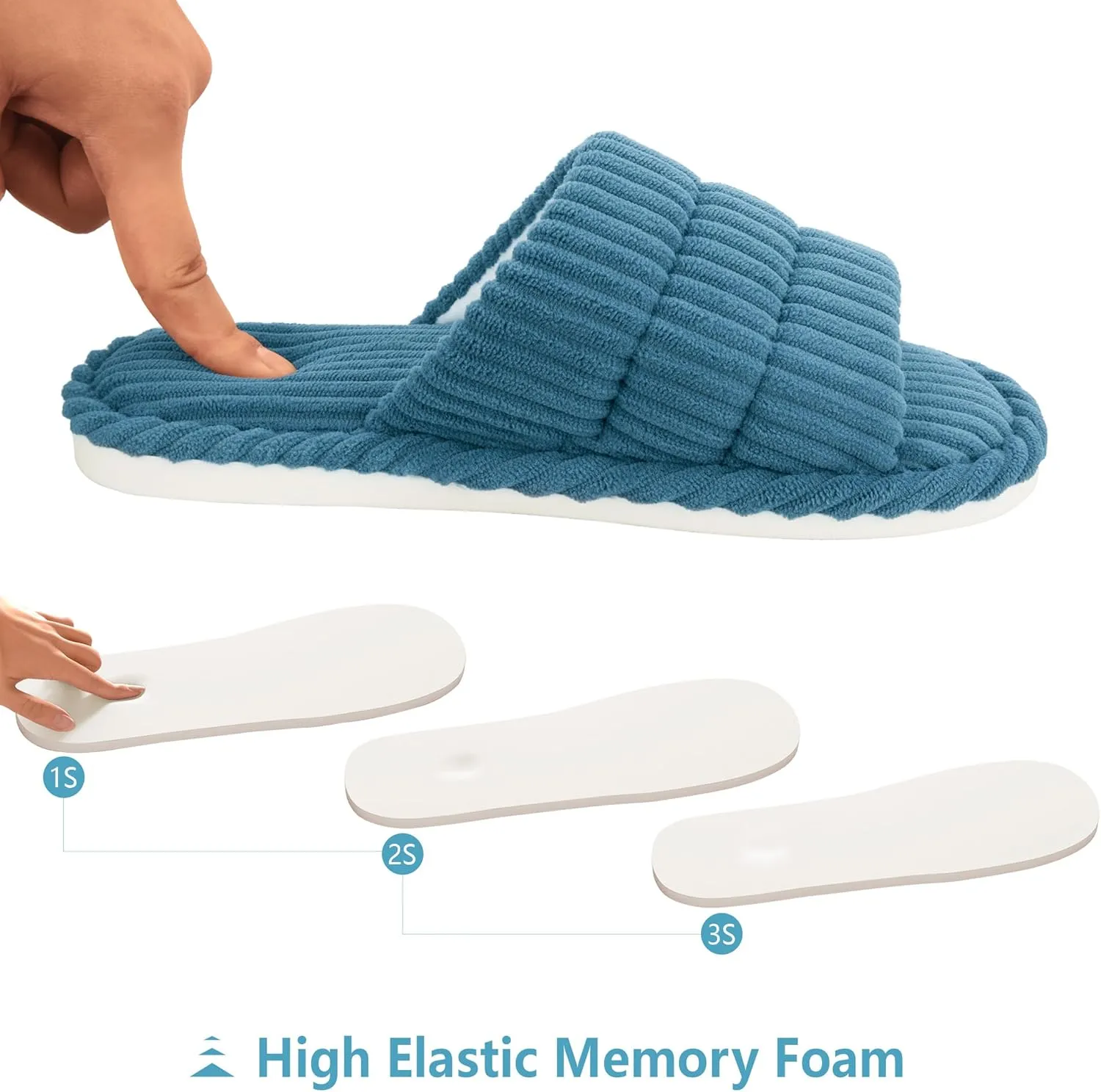House Slippers for Women Corduroy Cross Band Slippers Open Toe Bedroom Indoor Shoes with Memory Foam