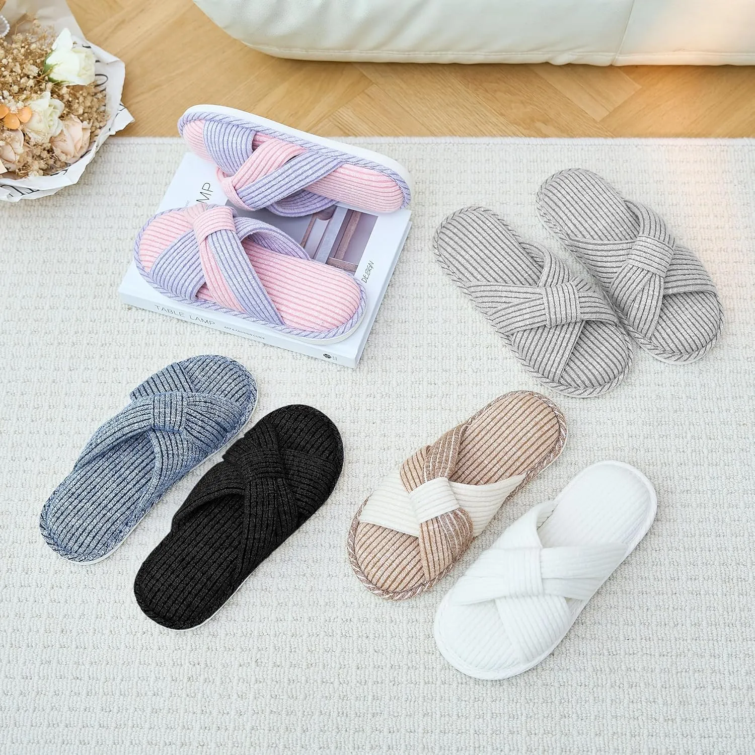 Jerzmy Cross Slippers for Women, Comfy Memory Foam House Bedroom Slippers Trendy Woman Gifts Home Shoes for Room Indoor Kitchen