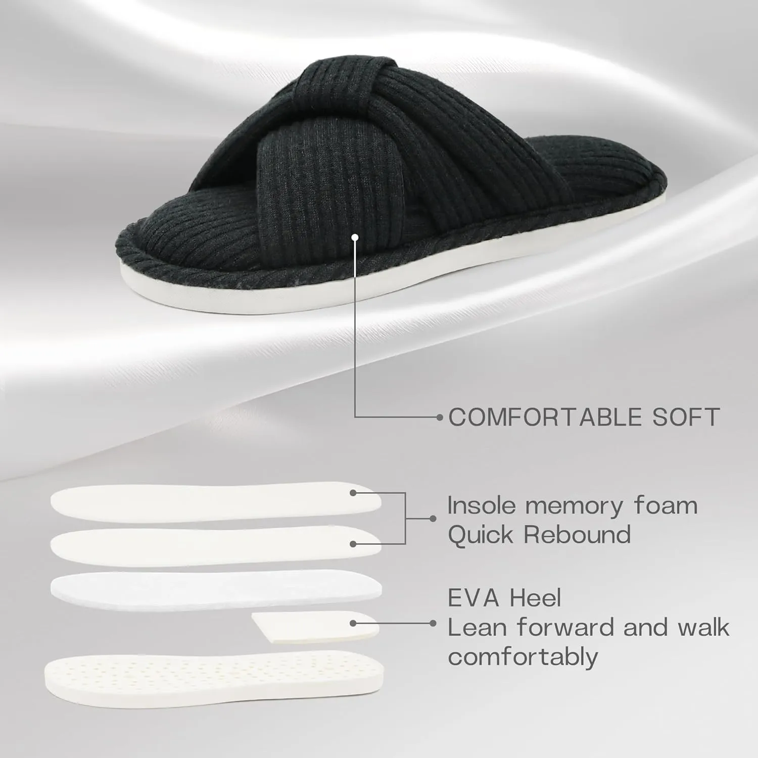 Jerzmy Cross Slippers for Women, Comfy Memory Foam House Bedroom Slippers Trendy Woman Gifts Home Shoes for Room Indoor Kitchen