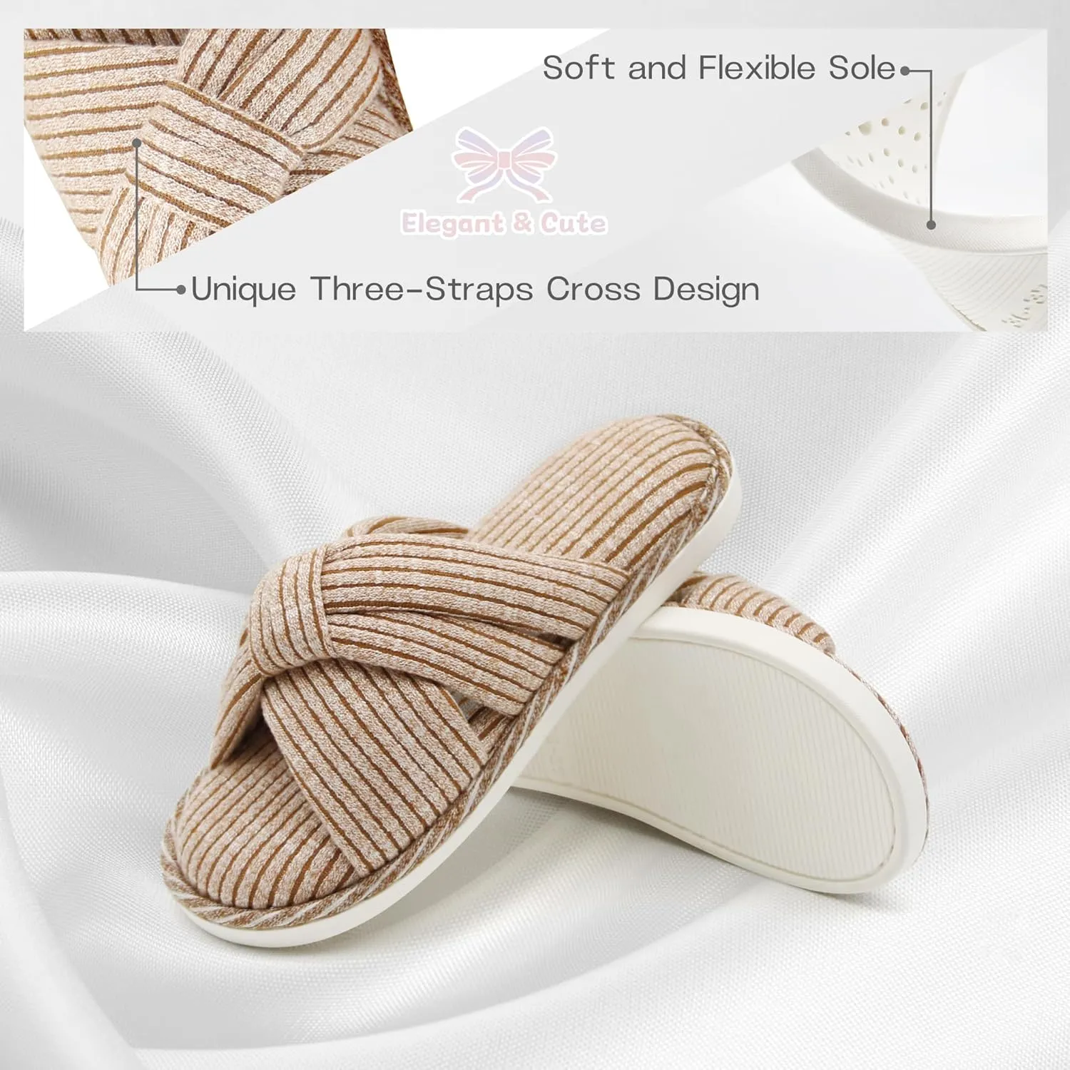 Jerzmy Cross Slippers for Women, Comfy Memory Foam House Bedroom Slippers Trendy Woman Gifts Home Shoes for Room Indoor Kitchen