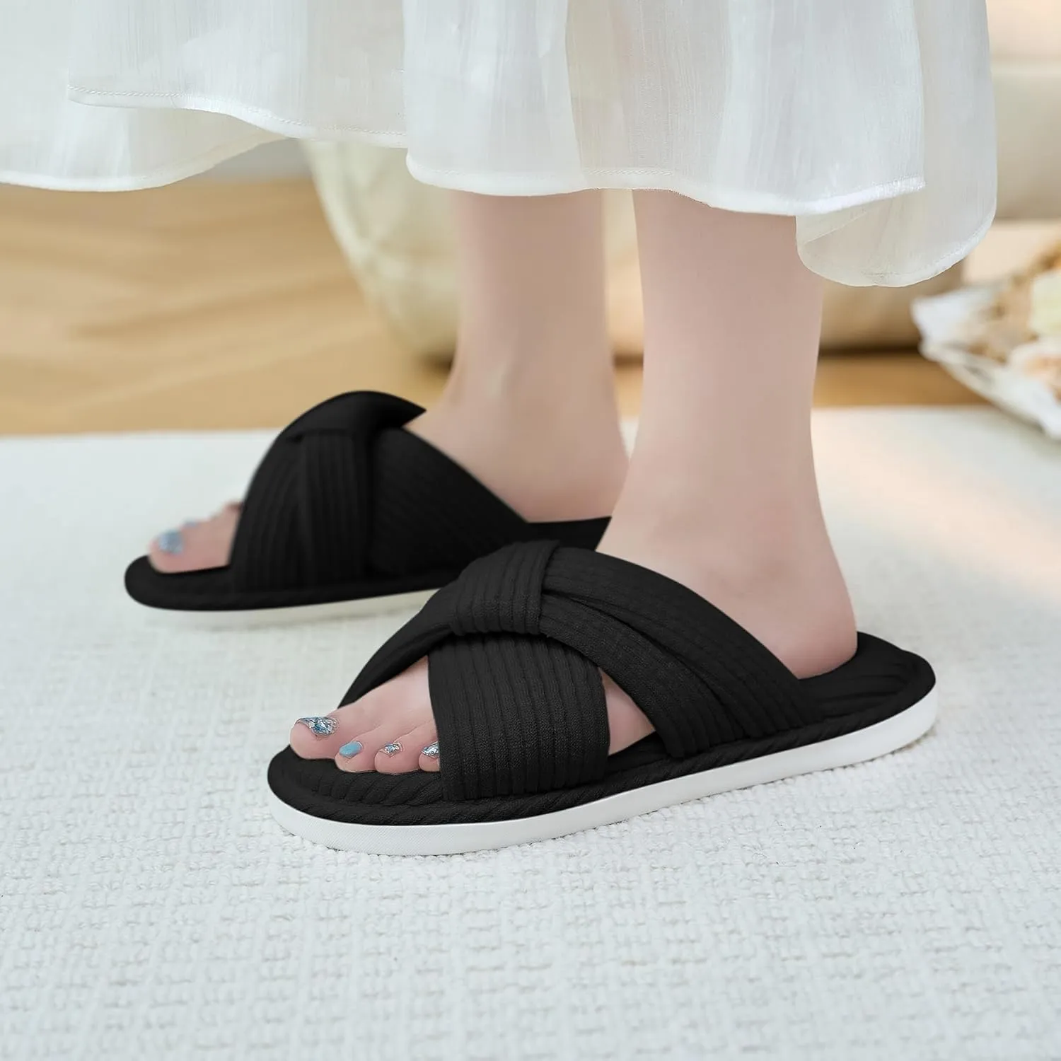 Jerzmy Cross Slippers for Women, Comfy Memory Foam House Bedroom Slippers Trendy Woman Gifts Home Shoes for Room Indoor Kitchen