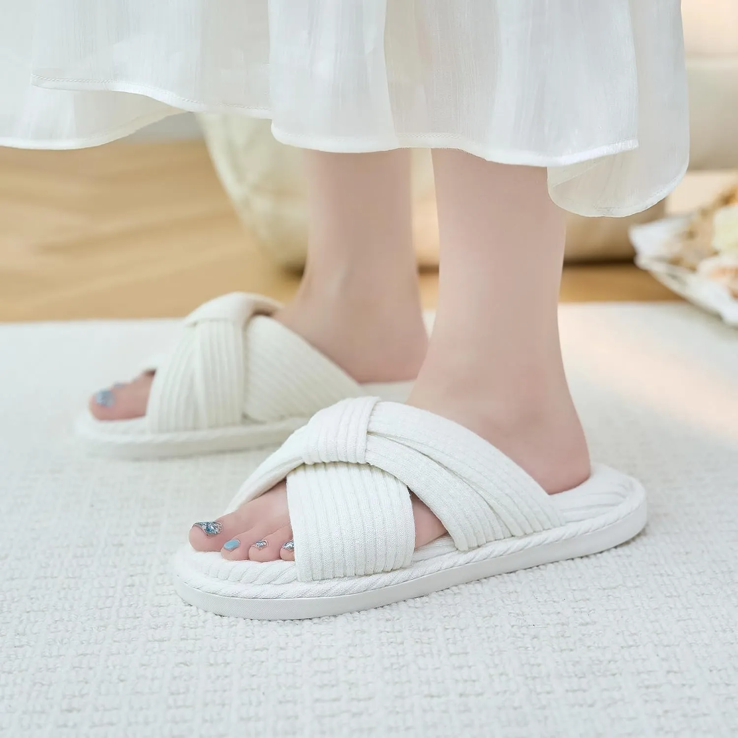 Jerzmy Cross Slippers for Women, Cozy Soft Bow Memory Foam House Bedroom Slippers Trendy Woman Gifts Home Shoes for Room Indoor Kitchen