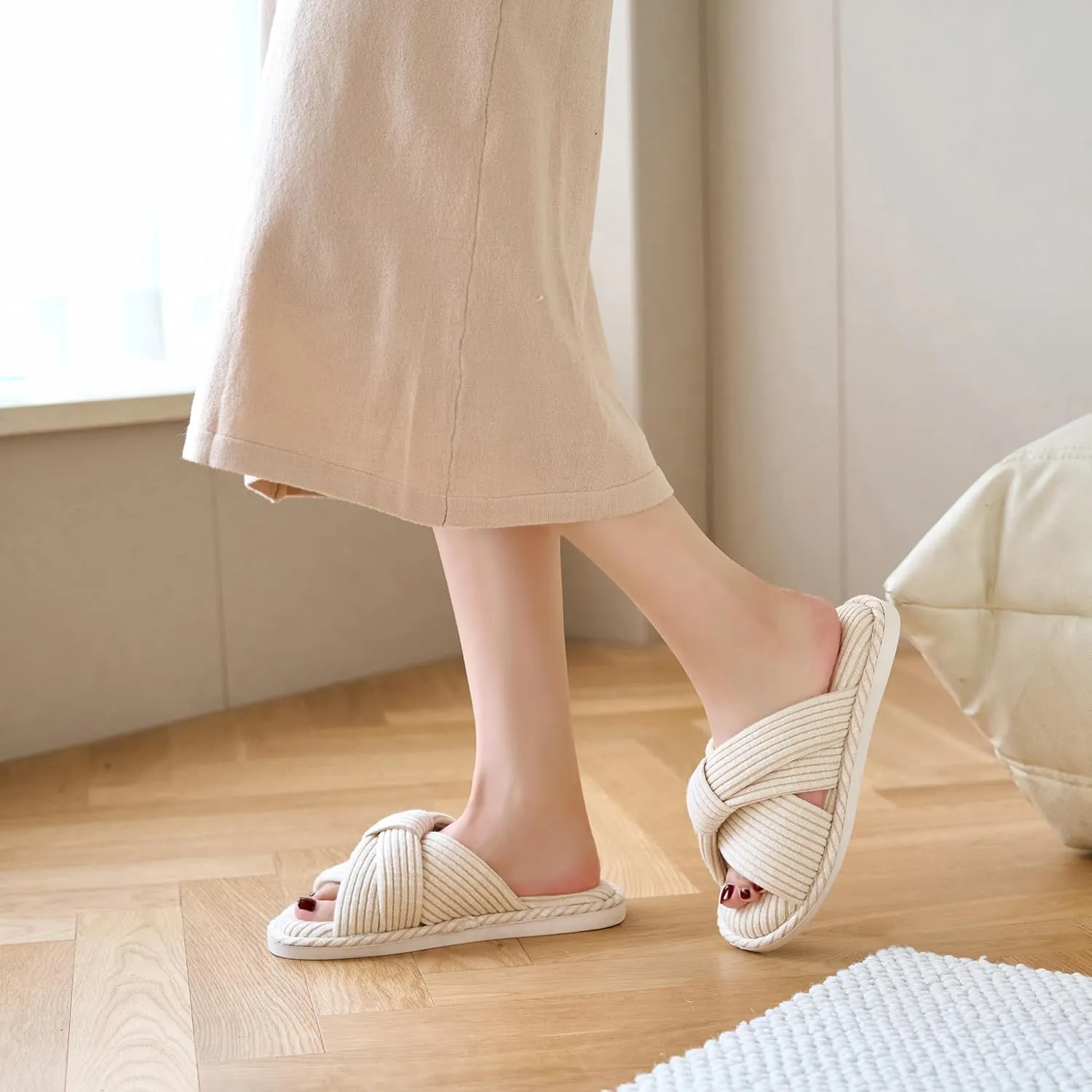 Jerzmy Cross Slippers for Women, Cozy Soft Bow Memory Foam House Bedroom Slippers Trendy Woman Gifts Home Shoes for Room Indoor Kitchen