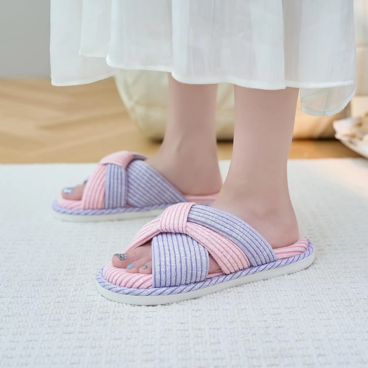 Jerzmy Cross Slippers for Women, Cozy Soft Bow Memory Foam House Bedroom Slippers Trendy Woman Gifts Home Shoes for Room Indoor Kitchen