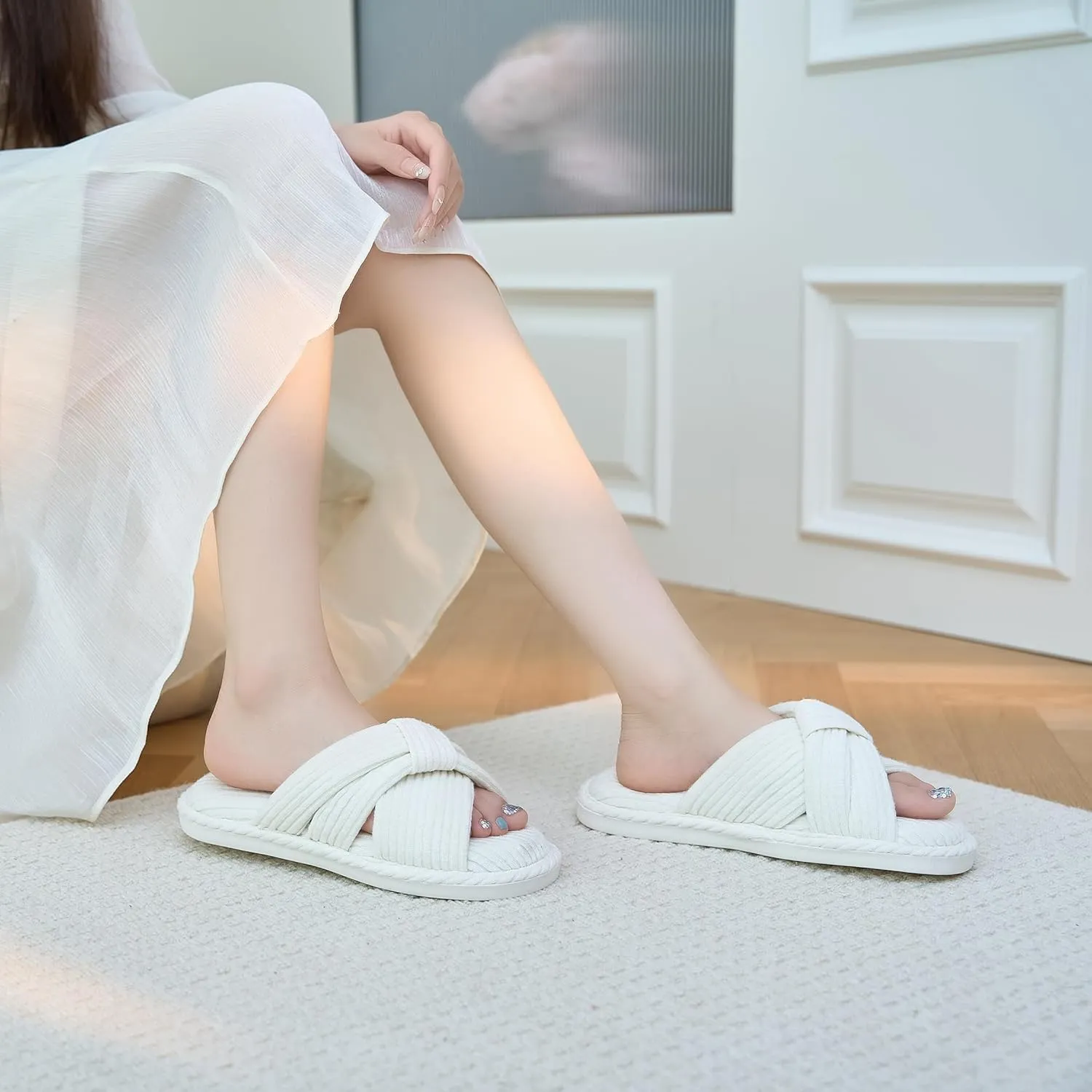 Jerzmy Cross Slippers for Women, Cozy Soft Bow Memory Foam House Bedroom Slippers Trendy Woman Gifts Home Shoes for Room Indoor Kitchen