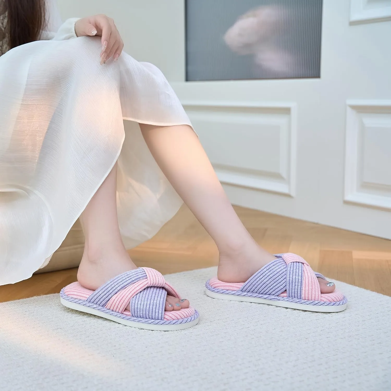 Jerzmy Cross Slippers for Women, Cozy Soft Bow Memory Foam House Bedroom Slippers Trendy Woman Gifts Home Shoes for Room Indoor Kitchen