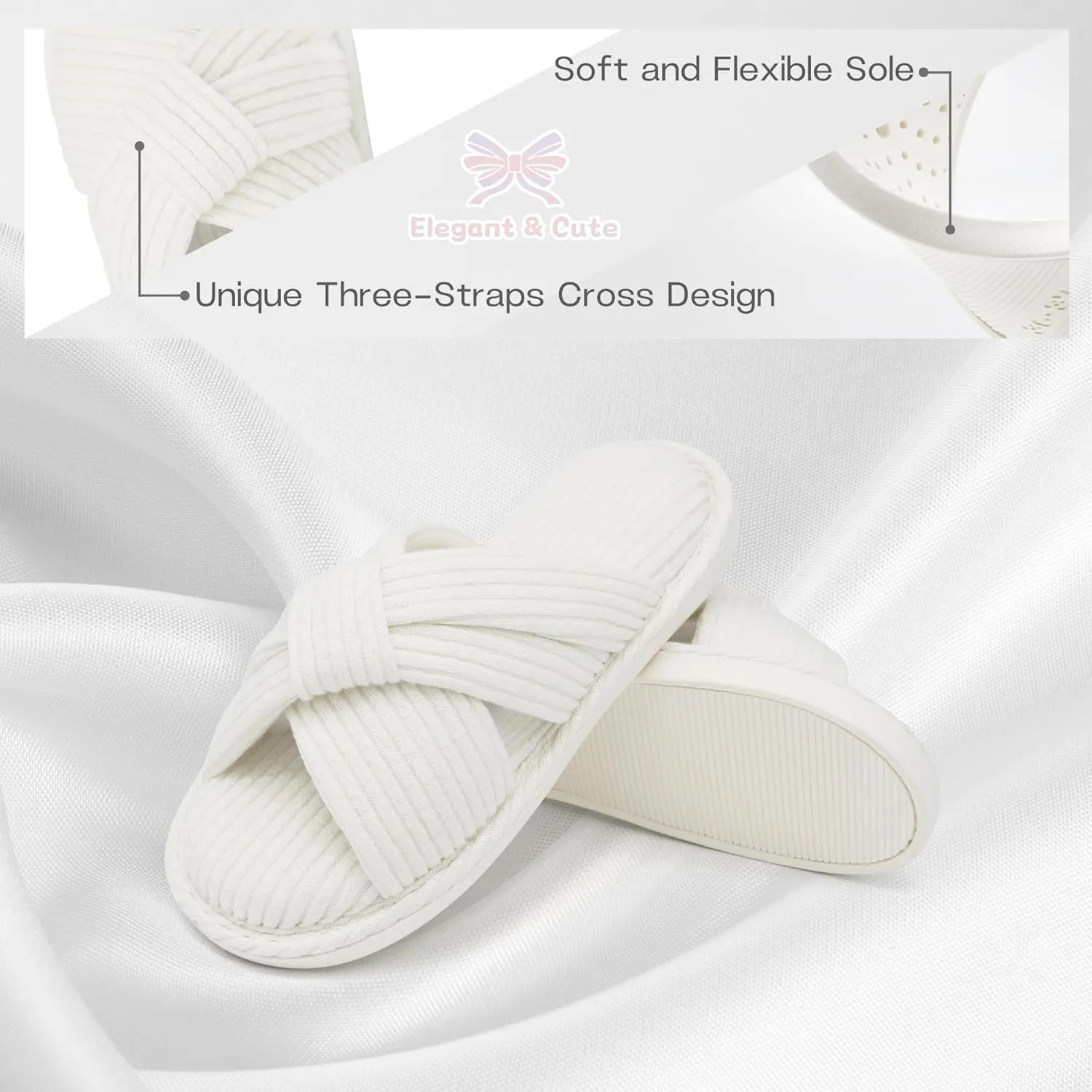 Jerzmy Cross Slippers for Women, Cozy Soft Bow Memory Foam House Bedroom Slippers Trendy Woman Gifts Home Shoes for Room Indoor Kitchen