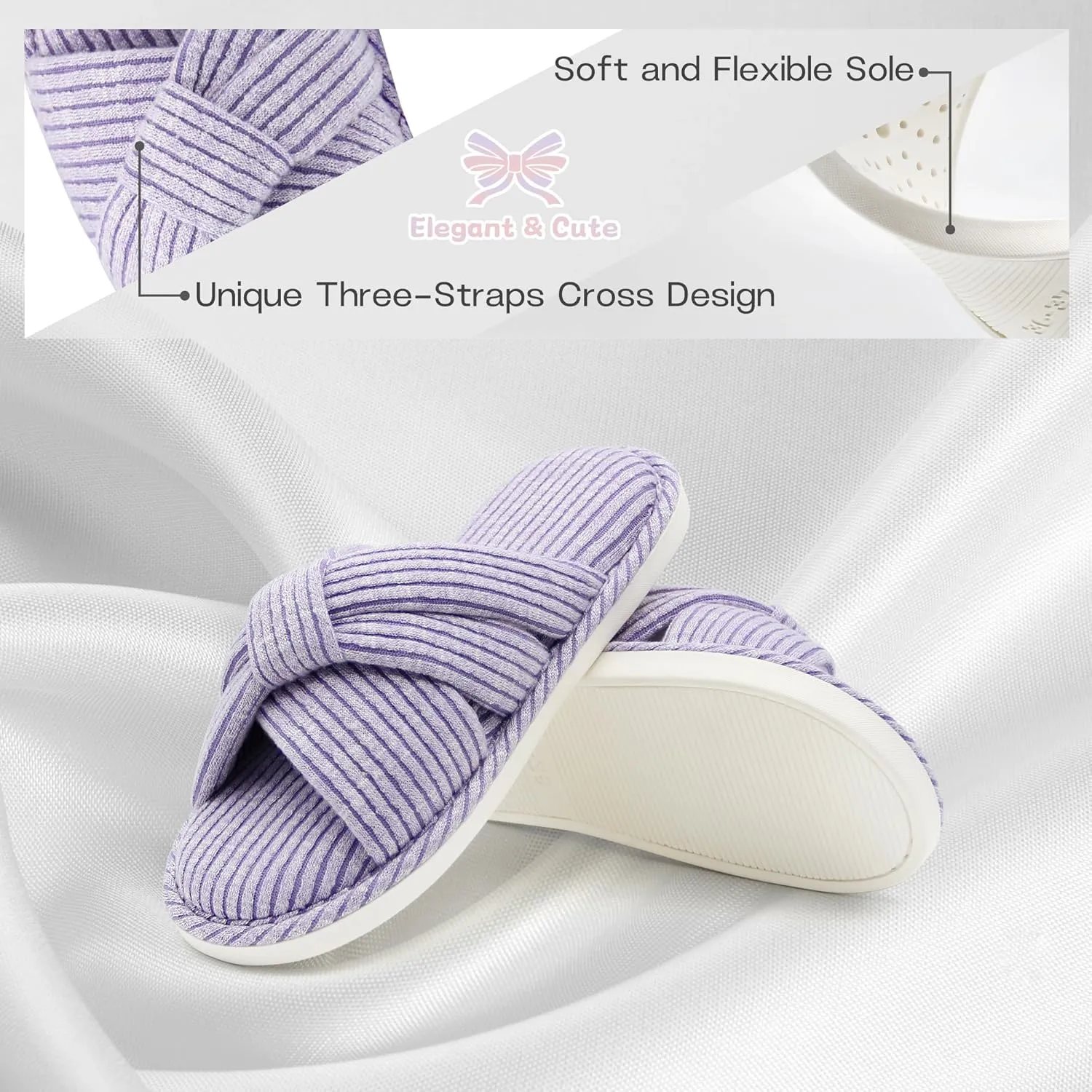 Jerzmy Cross Slippers for Women, Cozy Soft Bow Memory Foam House Bedroom Slippers Trendy Woman Gifts Home Shoes for Room Indoor Kitchen