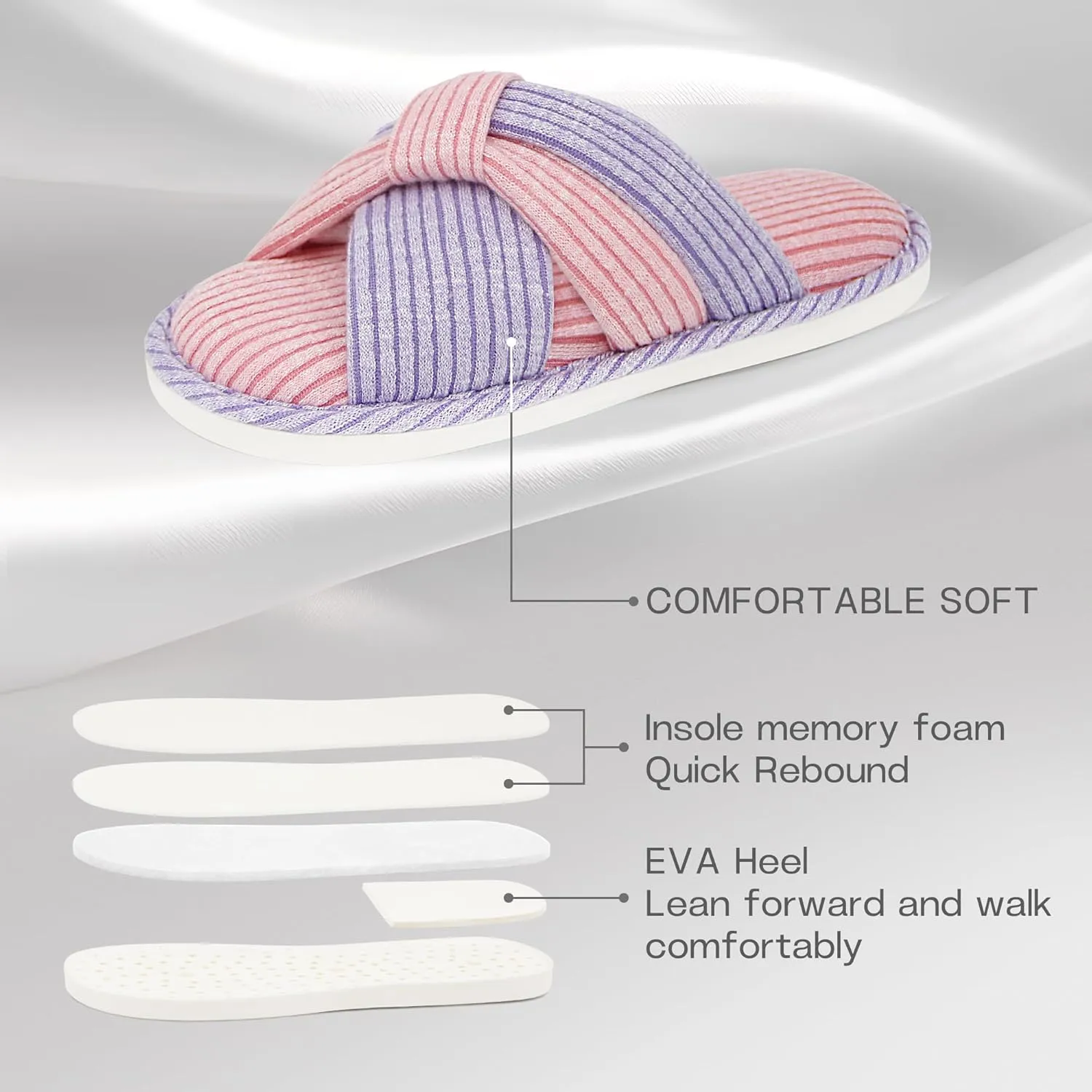 Jerzmy Cross Slippers for Women, Cozy Soft Bow Memory Foam House Bedroom Slippers Trendy Woman Gifts Home Shoes for Room Indoor Kitchen