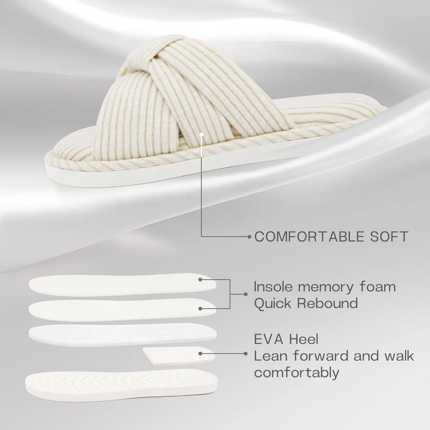 Jerzmy Cross Slippers for Women, Cozy Soft Bow Memory Foam House Bedroom Slippers Trendy Woman Gifts Home Shoes for Room Indoor Kitchen