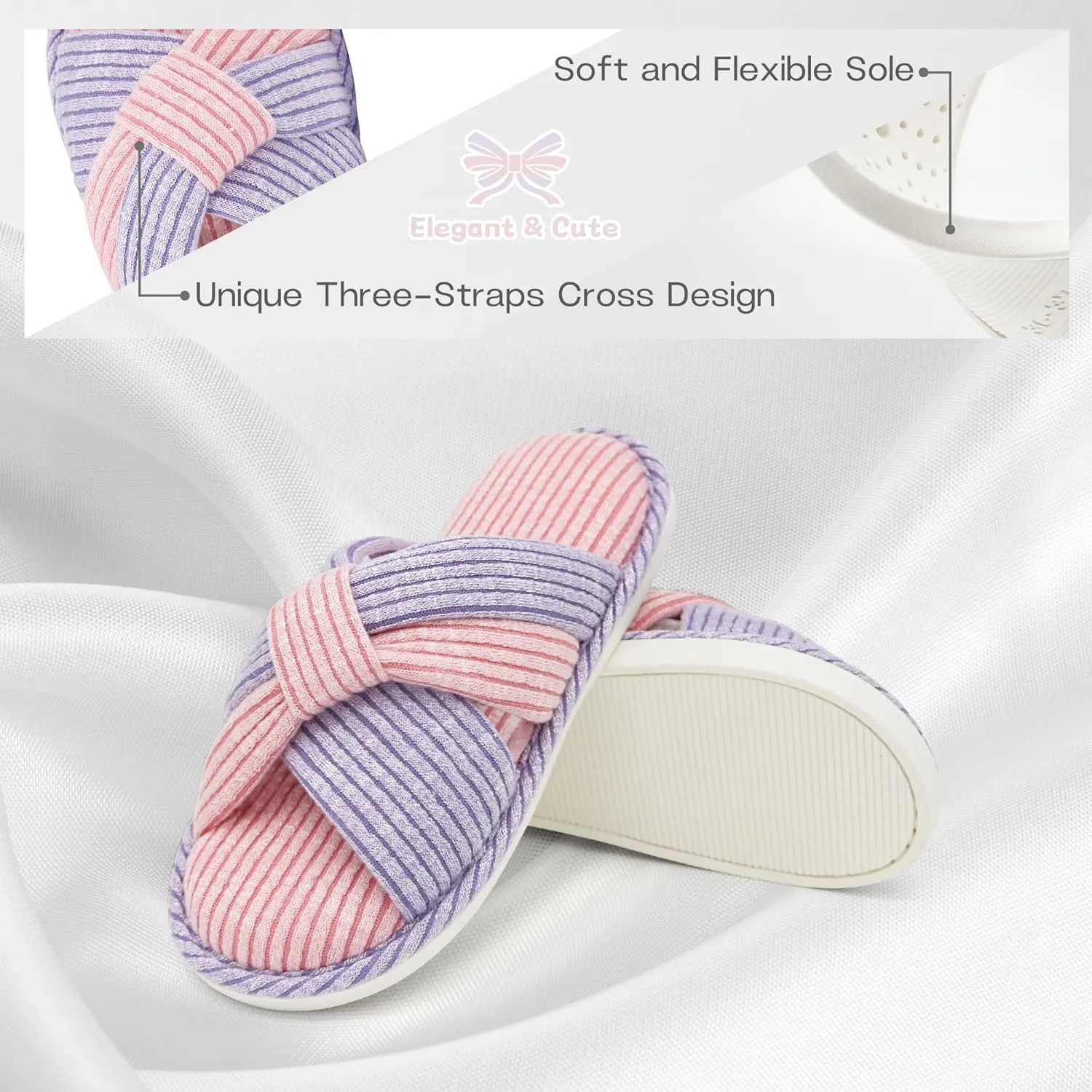 Jerzmy Cross Slippers for Women, Cozy Soft Bow Memory Foam House Bedroom Slippers Trendy Woman Gifts Home Shoes for Room Indoor Kitchen