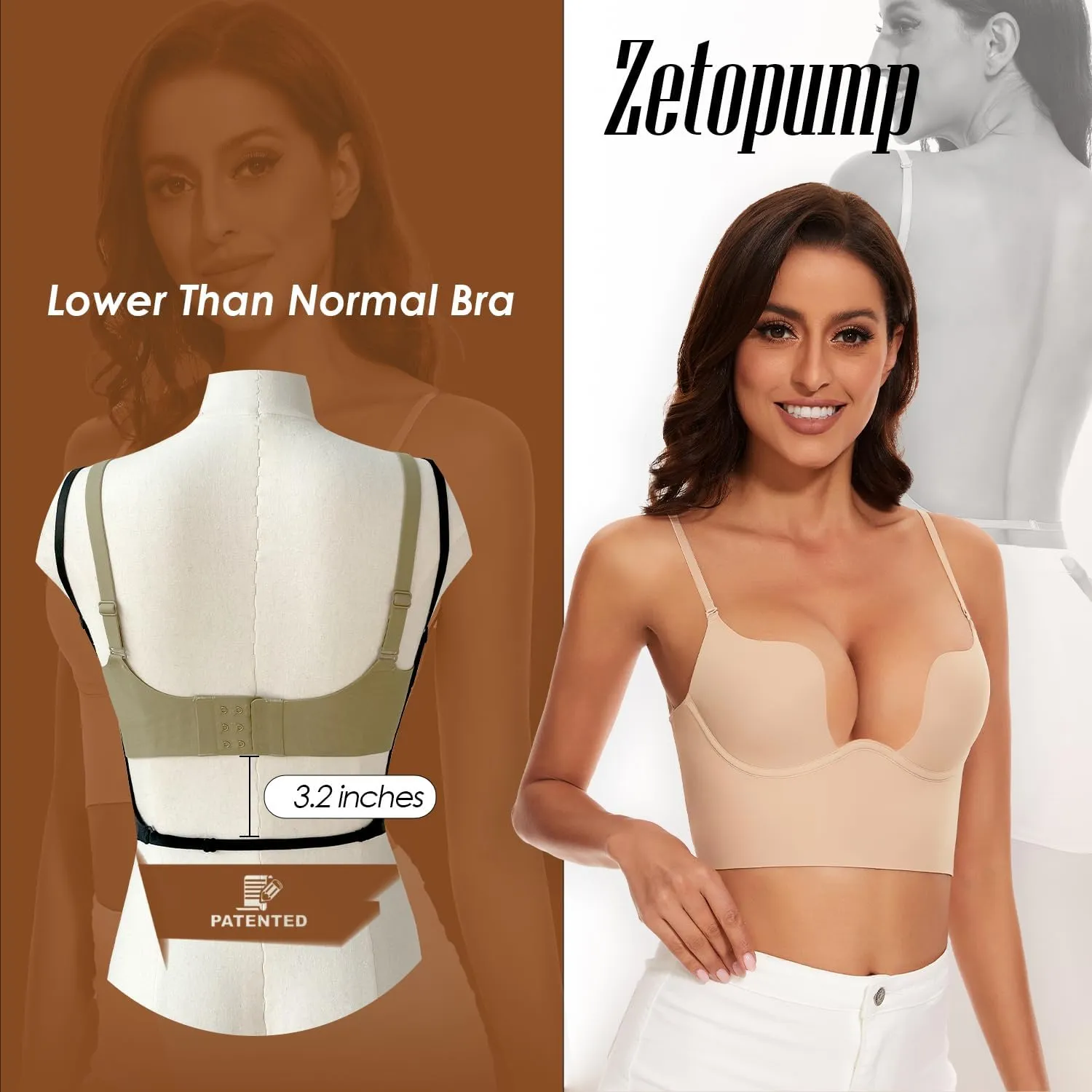 Low Back Bras for Women-Seamless Invisible Backless Bra-Lightly Lined Secret Plunge Open Back Multiway Halter Bras