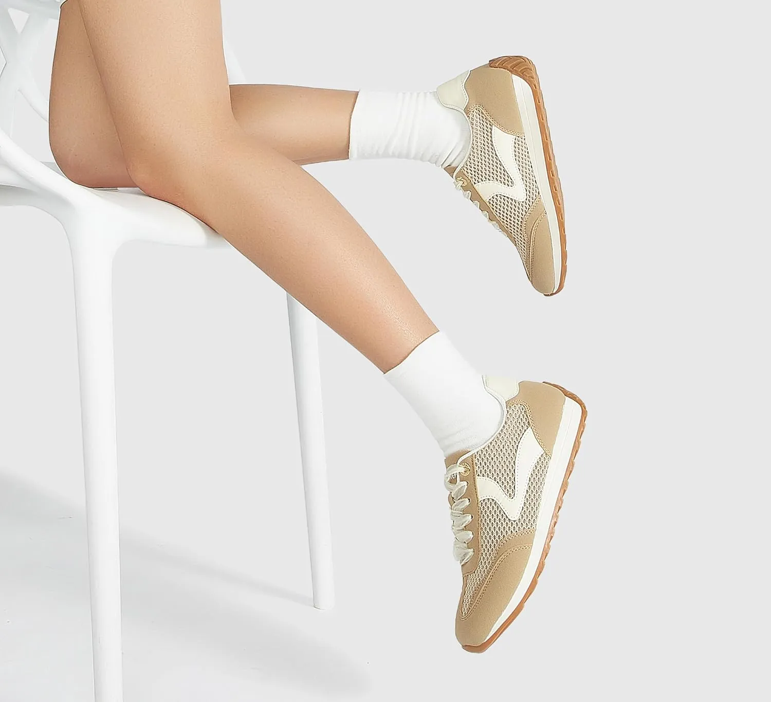 LUCKY STEP Women's Fashion Casual Running Trainer Ballet Gum Rubber Sole Organza Lace Up Walking Shoes Platform Retro Sneakers