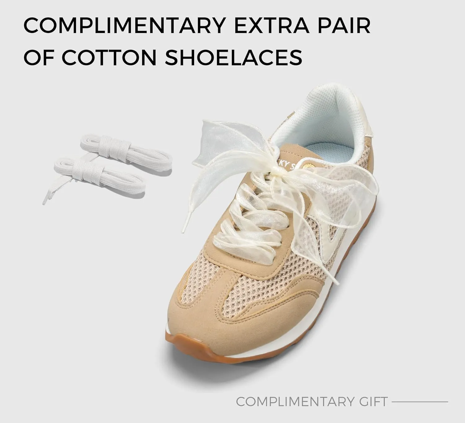 LUCKY STEP Women's Fashion Casual Running Trainer Ballet Gum Rubber Sole Organza Lace Up Walking Shoes Platform Retro Sneakers