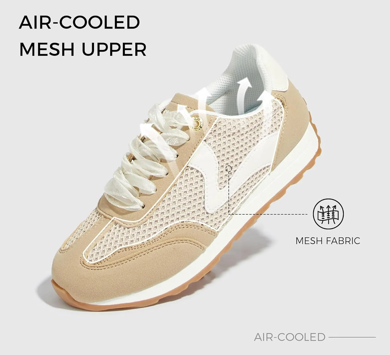 LUCKY STEP Women's Fashion Casual Running Trainer Ballet Gum Rubber Sole Organza Lace Up Walking Shoes Platform Retro Sneakers