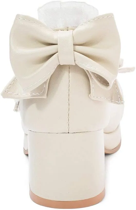 LUXMAX Women Kawaii Mid Block Heel Mary Jane Rockabilly Pumps with Bow Platform Chunky Heel Cute Sweet Shoes