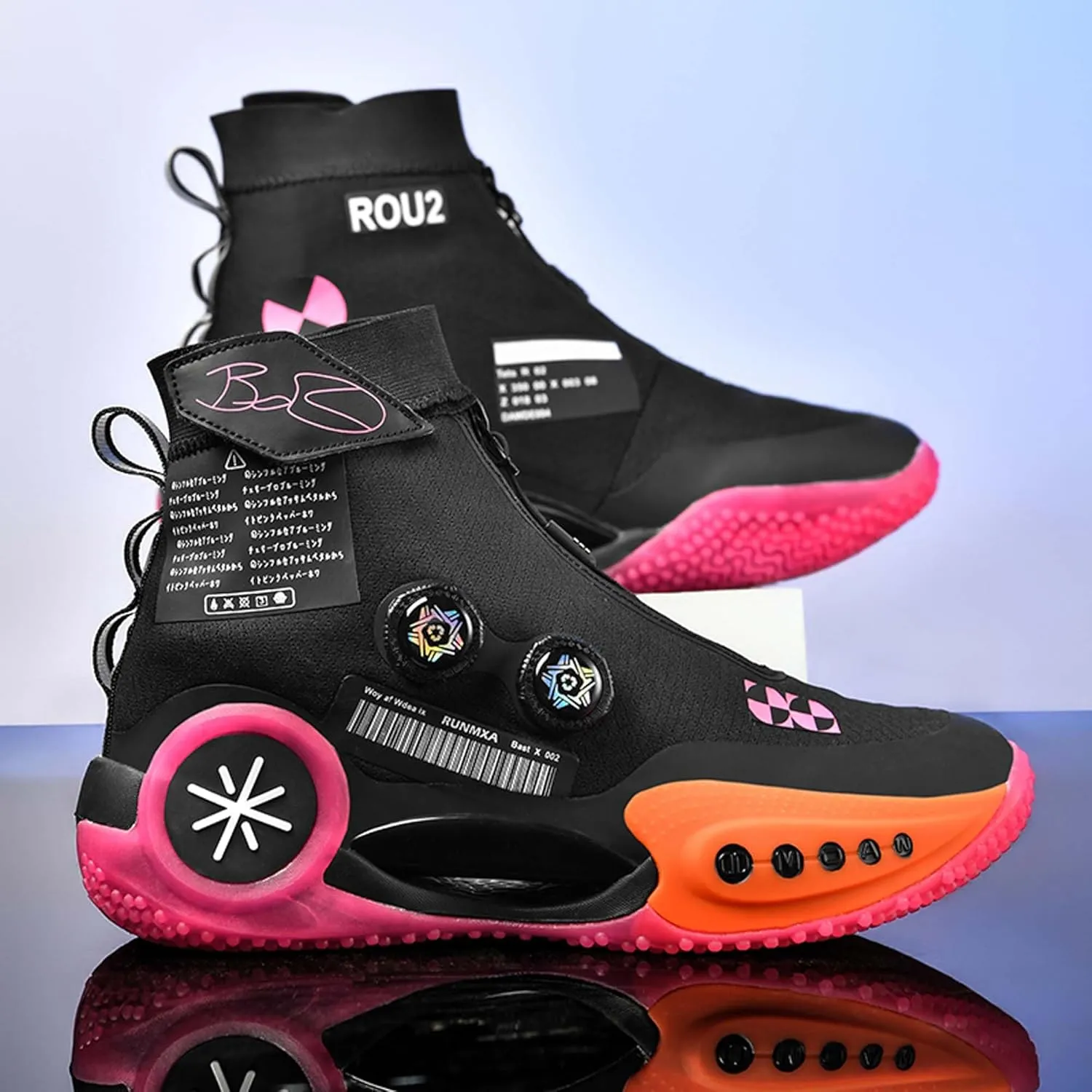 Mens and Womens High Top Buckle Closed Basketball Sneakers Comfortable Breathable Casual Walking Shoes High Elasticity Running Shoes Tennis Shoes Tennis Competition Shoes Non Slip High Jump Sneakers