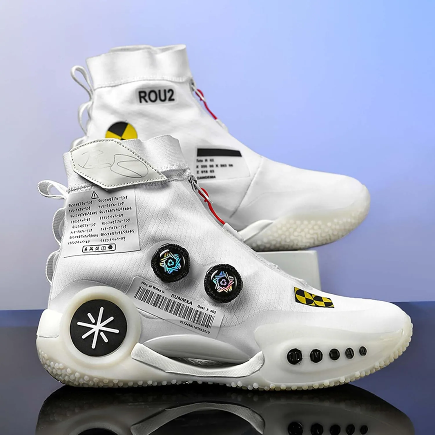 Mens and Womens High Top Buckle Closed Basketball Sneakers Comfortable Breathable Casual Walking Shoes High Elasticity Running Shoes Tennis Shoes Tennis Competition Shoes Non Slip High Jump Sneakers