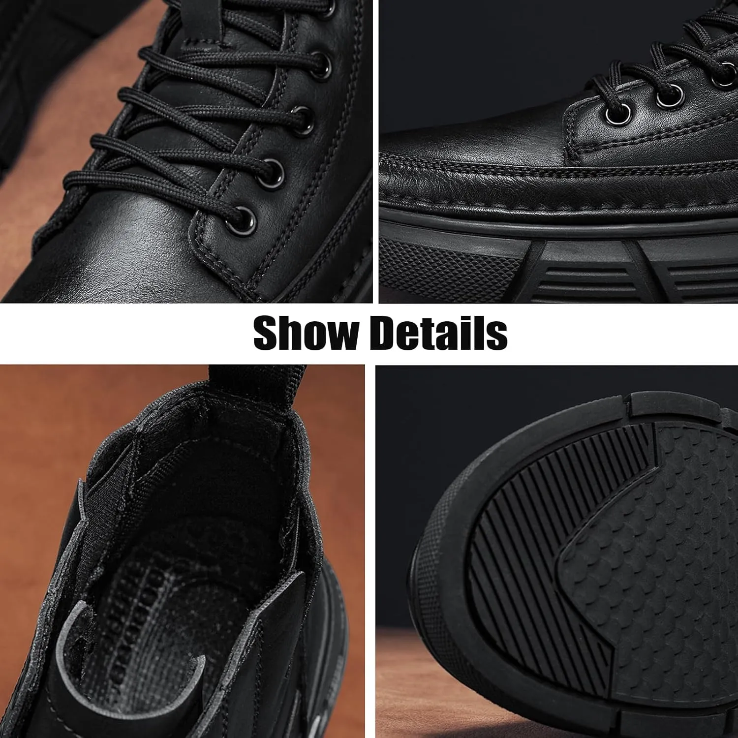Men's Casual Italian High-top Leather Boots Outdoor Lace-up Shock-absorbing Softsole Business Dress Booties Waterproof Non-Slip Chukka Walking Ankle Boots
