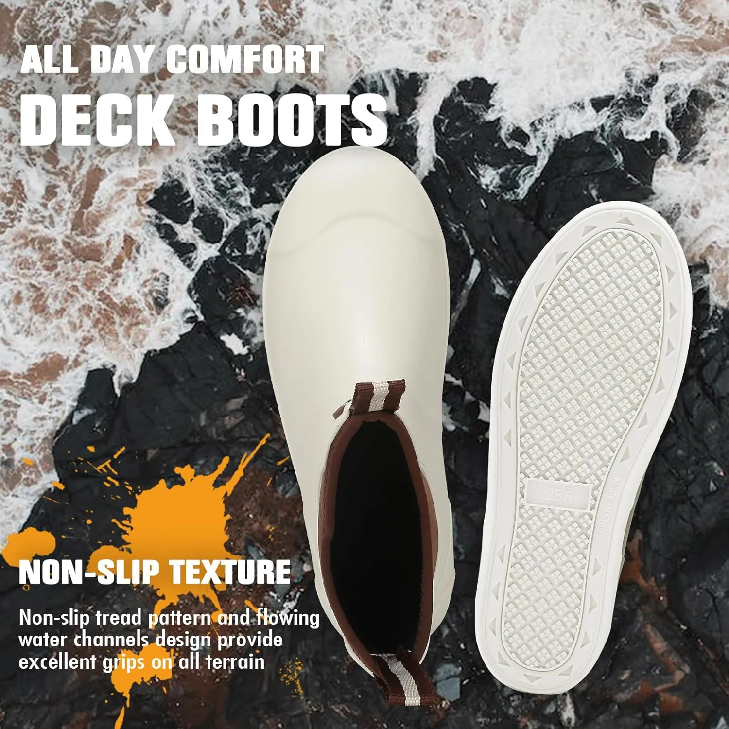 Mens Deck Boots, Deck Shoes Waterproof Rain Boots, Saltwater Fishing Ankle Boots, Non-Slip Rubber Garden Muck Boots for Gardening Boating Camping Sailing Fishing