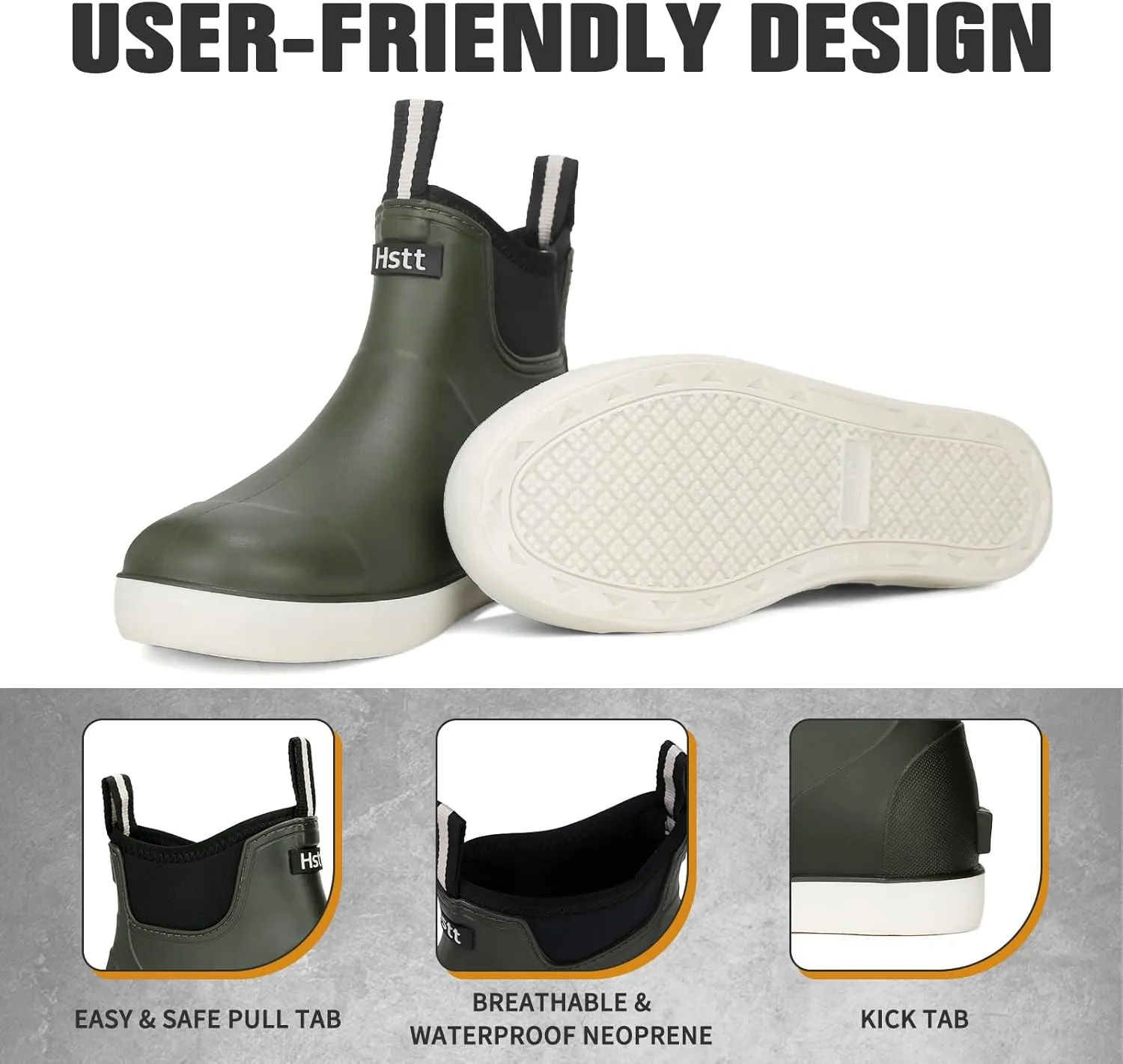 Mens Deck Boots, Deck Shoes Waterproof Rain Boots, Saltwater Fishing Ankle Boots, Non-Slip Rubber Garden Muck Boots for Gardening Boating Camping Sailing Fishing