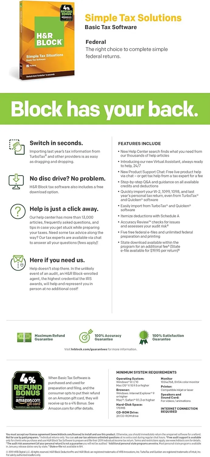 [OLD VERSION] H&R Block Tax Software Basic 2019 [Amazon Exclusive] [PC Download]