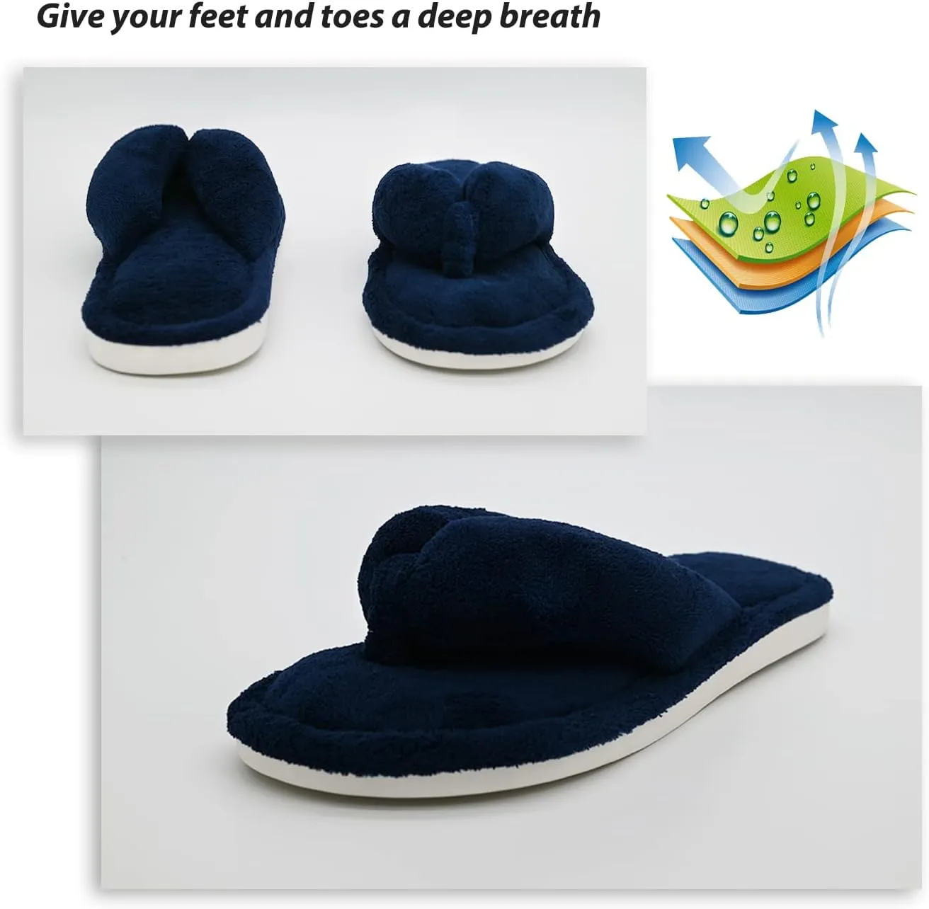 Onmygogo Indoor Slippers for Women Open Toe with Memory Foam, Soft Faux Fur Nonslip House Slippers