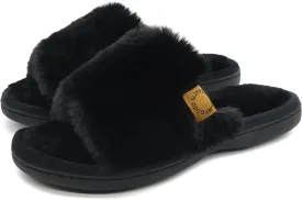 Onmygogo Indoor Slippers for Women Open Toe with Memory Foam, Soft Faux Fur Nonslip House Slippers