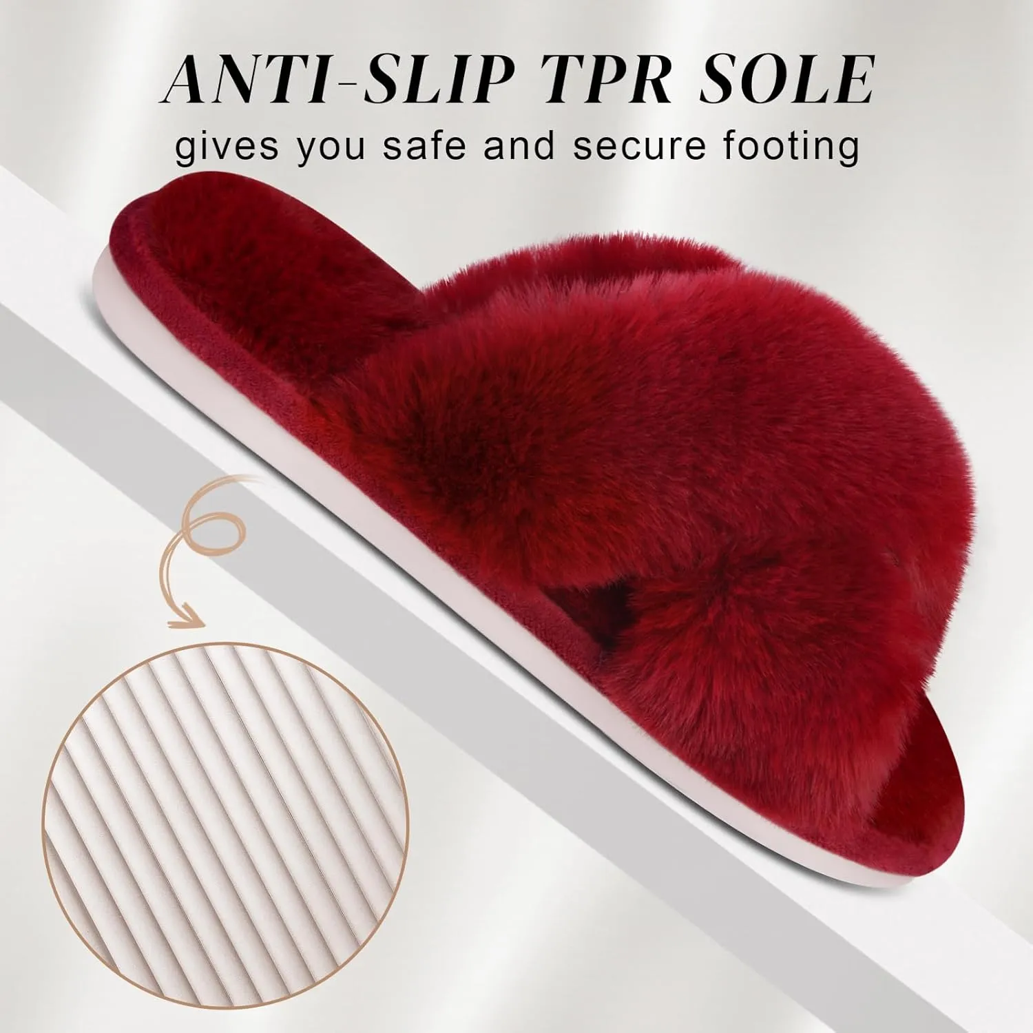 Parlovable Women's Fuzzy Slippers Comfy Cross Band House Shoes Memory Foam Open Toe Indoor Gifts for Ladies