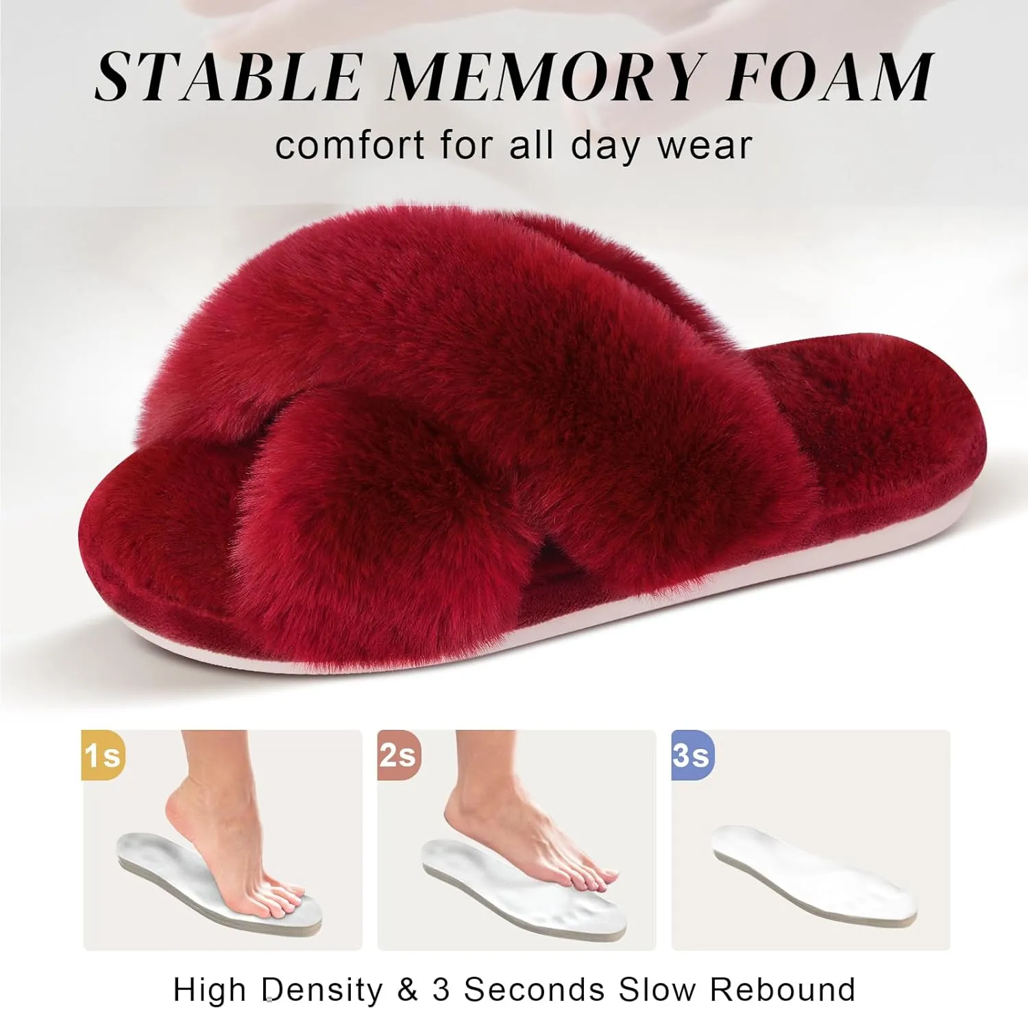 Parlovable Women's Fuzzy Slippers Comfy Cross Band House Shoes Memory Foam Open Toe Indoor Gifts for Ladies