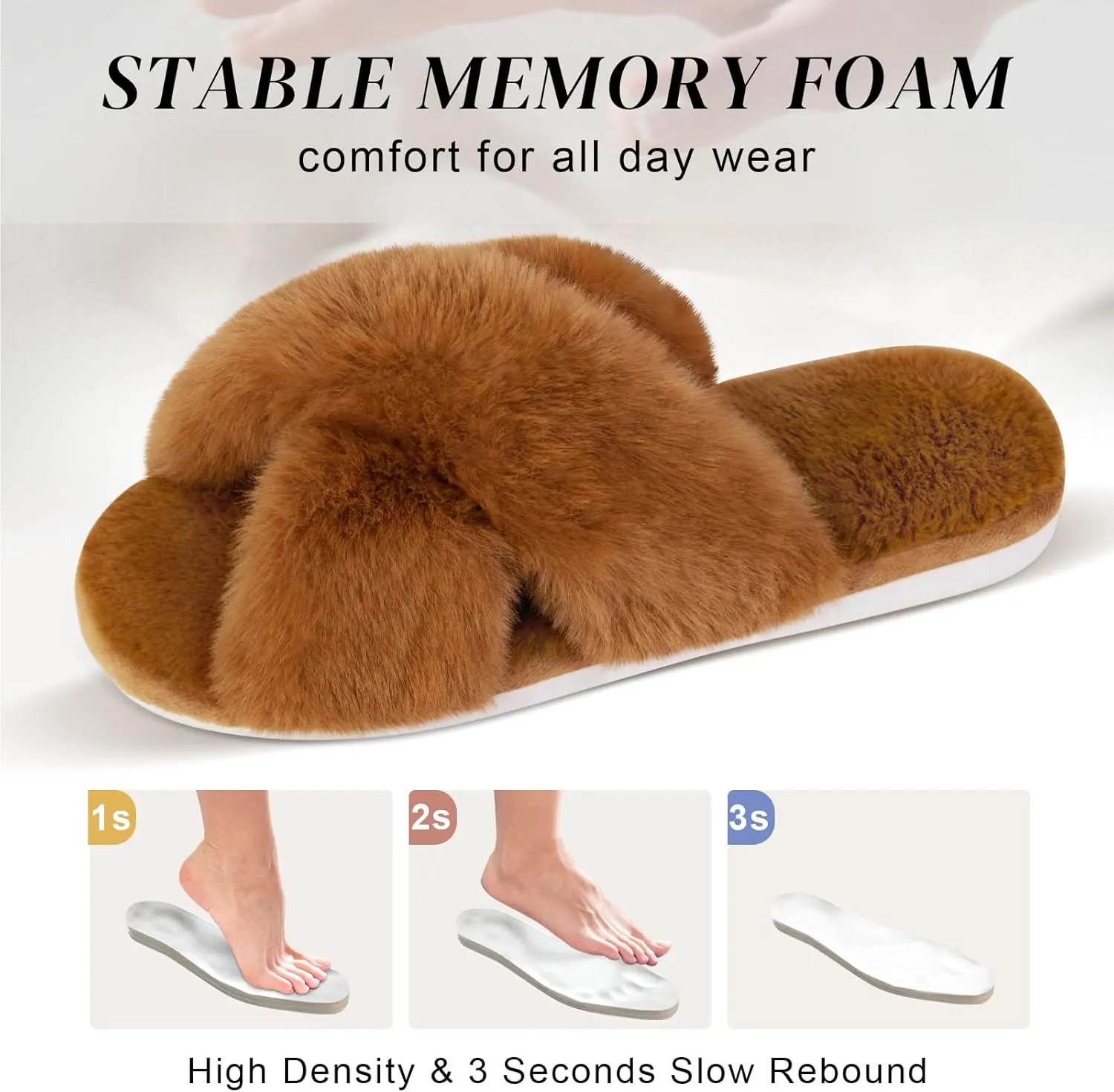 Parlovable Women's Fuzzy Slippers Comfy Cross Band House Shoes Memory Foam Open Toe Indoor Gifts for Ladies