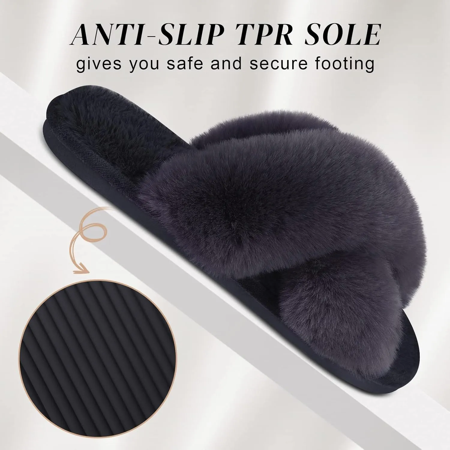 Parlovable Women's Fuzzy Slippers Comfy Cross Band House Shoes Memory Foam Open Toe Indoor Gifts for Ladies